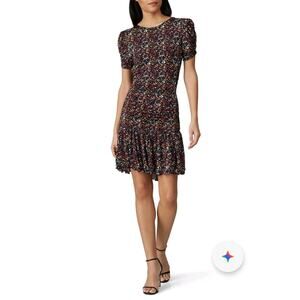 Tanya Taylor Womens Effie Black Multi-Color Confetti Floral Dress Small